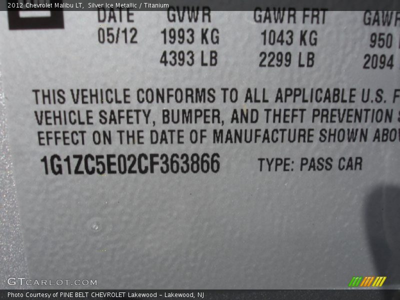 Silver Ice Metallic / Titanium 2012 Chevrolet Malibu LT