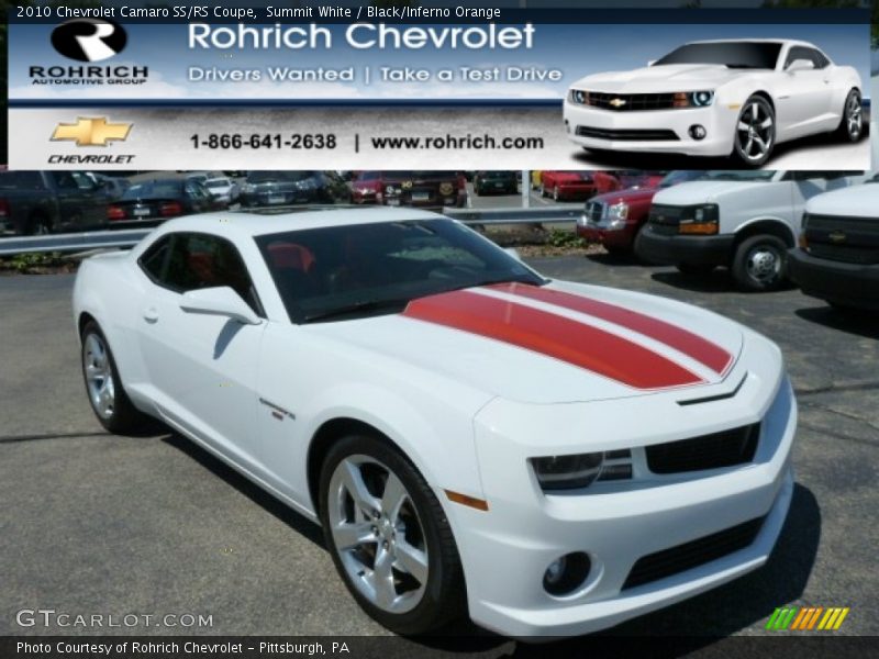 Summit White / Black/Inferno Orange 2010 Chevrolet Camaro SS/RS Coupe