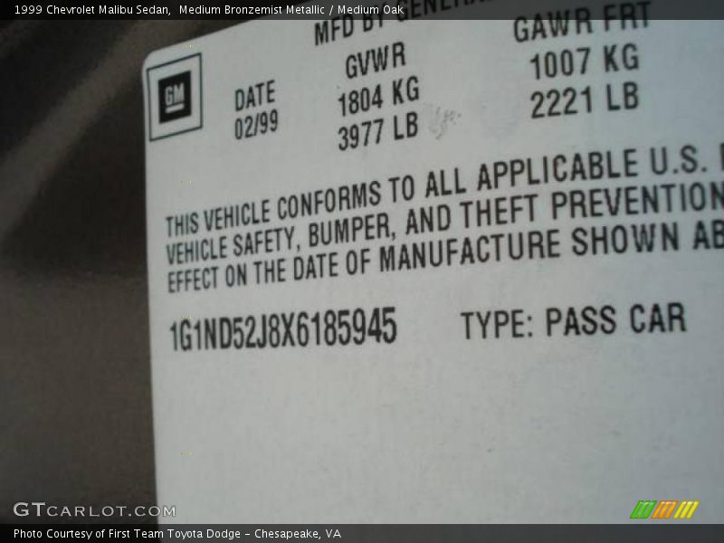 Medium Bronzemist Metallic / Medium Oak 1999 Chevrolet Malibu Sedan