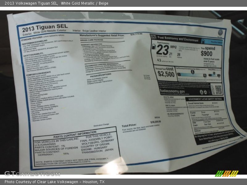 White Gold Metallic / Beige 2013 Volkswagen Tiguan SEL