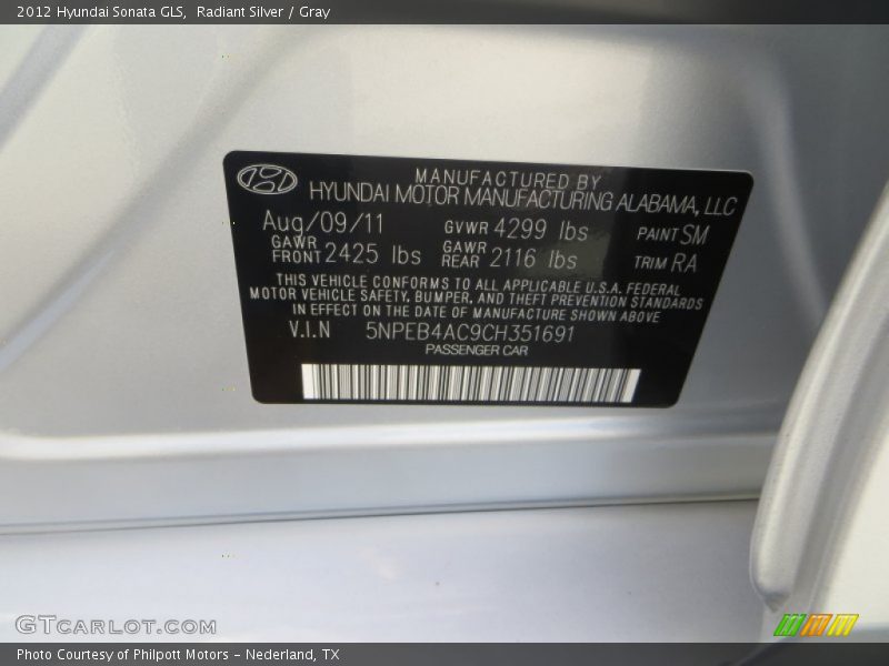 Radiant Silver / Gray 2012 Hyundai Sonata GLS