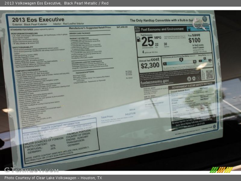 Black Pearl Metallic / Red 2013 Volkswagen Eos Executive