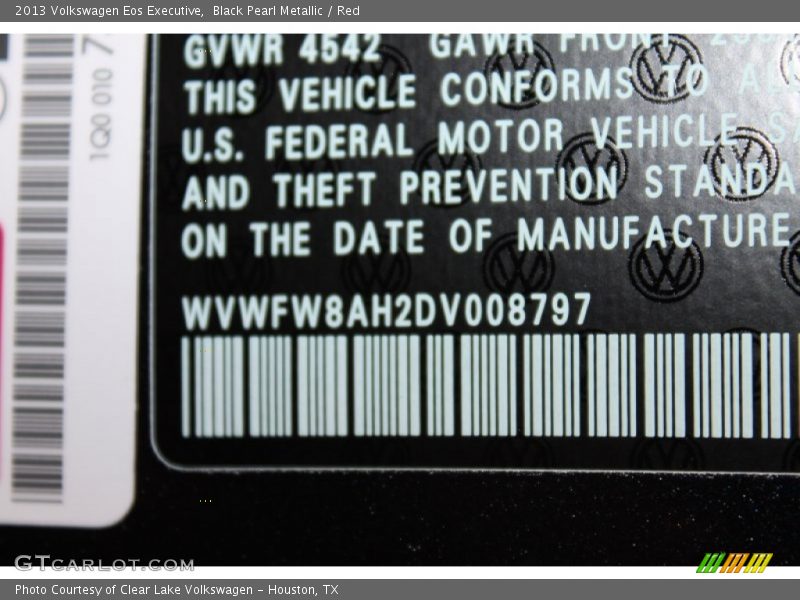 Black Pearl Metallic / Red 2013 Volkswagen Eos Executive