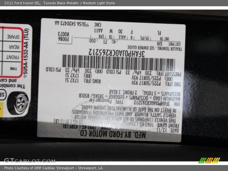 Tuxedo Black Metallic / Medium Light Stone 2012 Ford Fusion SEL