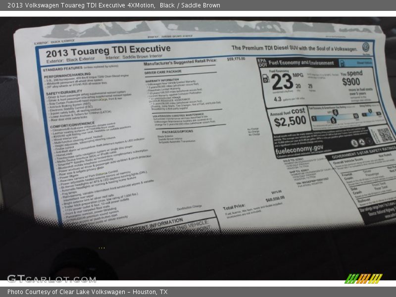 Black / Saddle Brown 2013 Volkswagen Touareg TDI Executive 4XMotion