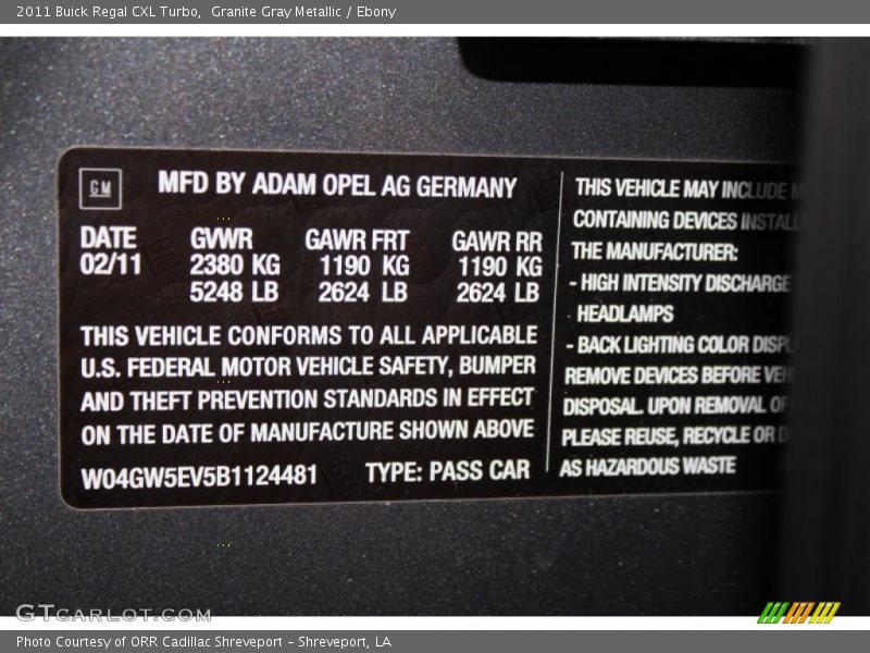 Granite Gray Metallic / Ebony 2011 Buick Regal CXL Turbo