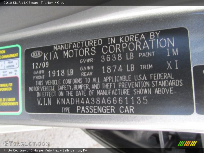 Titanium / Gray 2010 Kia Rio LX Sedan