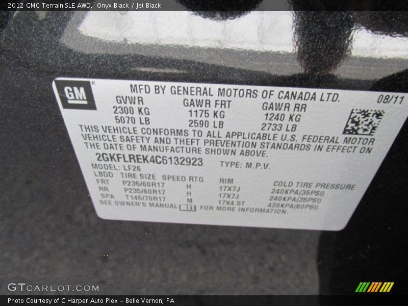 Onyx Black / Jet Black 2012 GMC Terrain SLE AWD