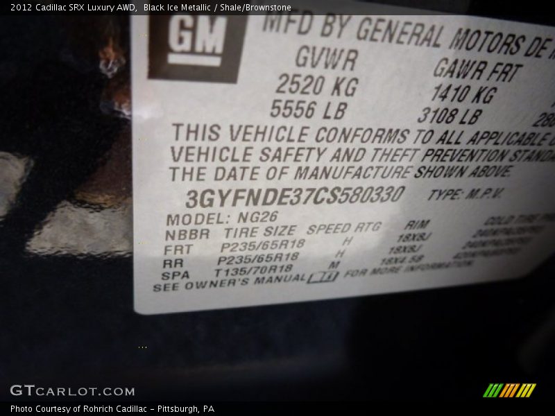 Black Ice Metallic / Shale/Brownstone 2012 Cadillac SRX Luxury AWD