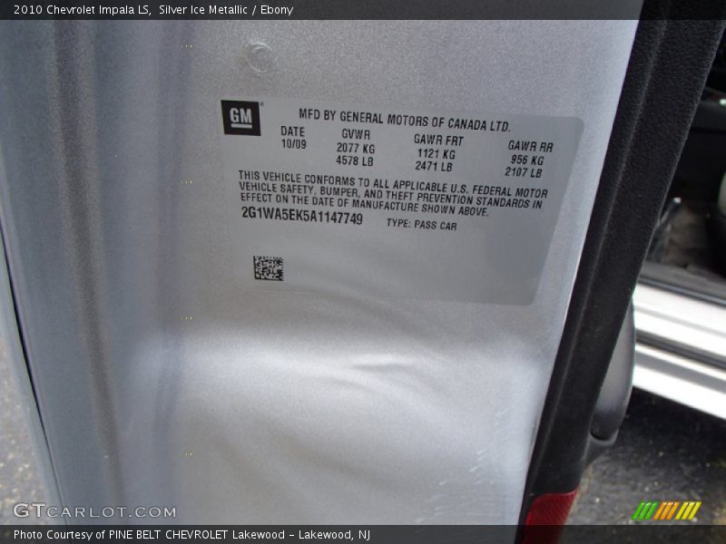 Silver Ice Metallic / Ebony 2010 Chevrolet Impala LS