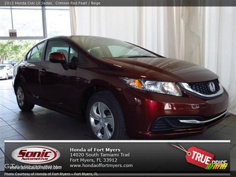 Crimson Red Pearl / Beige 2013 Honda Civic LX Sedan