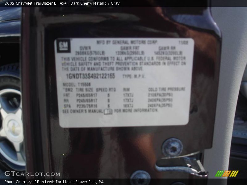 Dark Cherry Metallic / Gray 2009 Chevrolet TrailBlazer LT 4x4