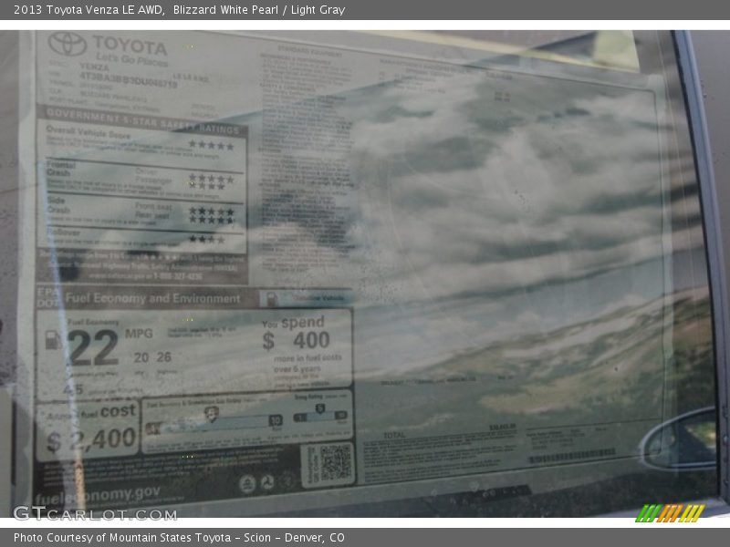 Blizzard White Pearl / Light Gray 2013 Toyota Venza LE AWD