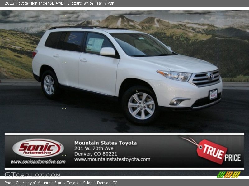 Blizzard White Pearl / Ash 2013 Toyota Highlander SE 4WD