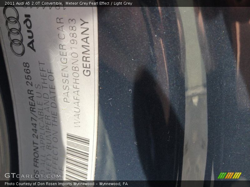Meteor Grey Pearl Effect / Light Grey 2011 Audi A5 2.0T Convertible