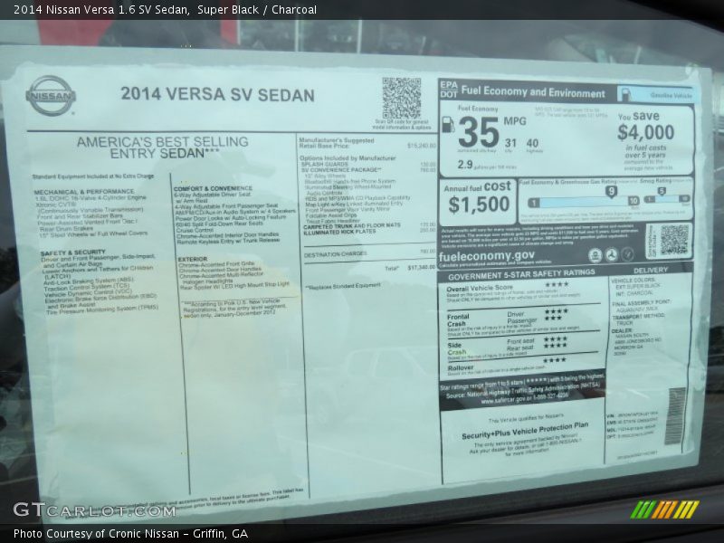  2014 Versa 1.6 SV Sedan Window Sticker