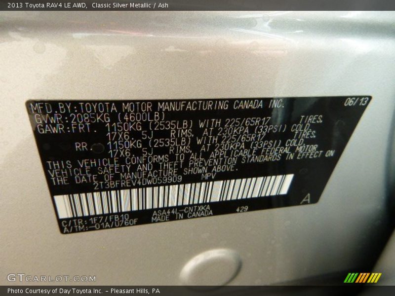 Classic Silver Metallic / Ash 2013 Toyota RAV4 LE AWD