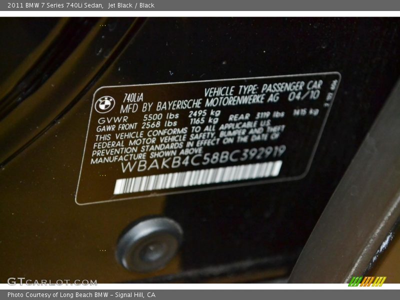 Jet Black / Black 2011 BMW 7 Series 740Li Sedan