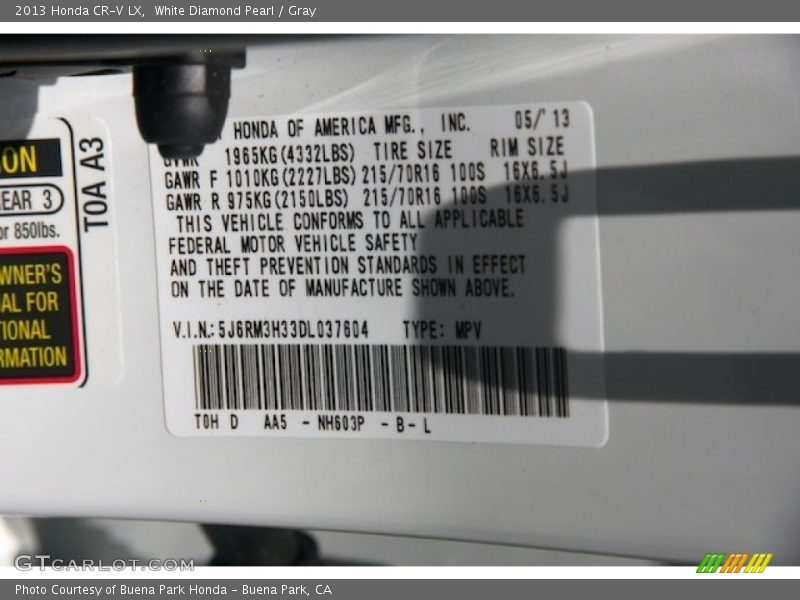 White Diamond Pearl / Gray 2013 Honda CR-V LX