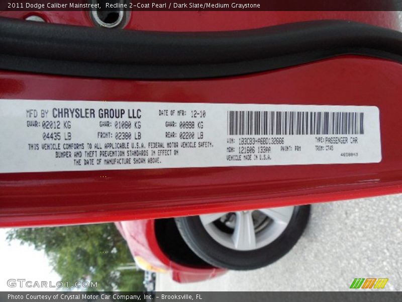 Redline 2-Coat Pearl / Dark Slate/Medium Graystone 2011 Dodge Caliber Mainstreet