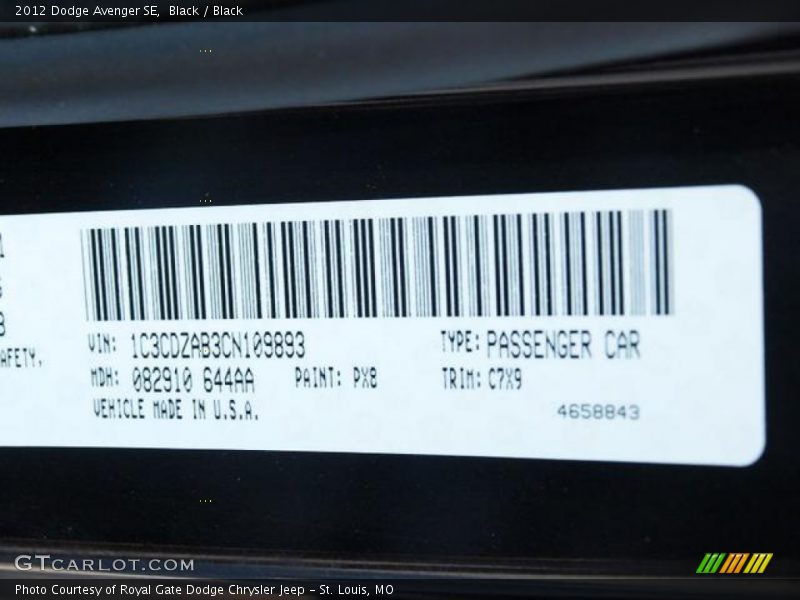 Black / Black 2012 Dodge Avenger SE