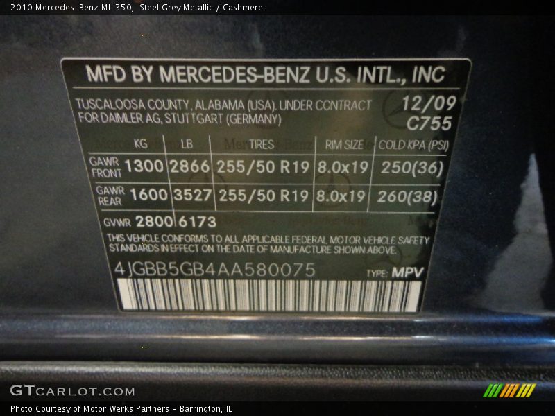 Steel Grey Metallic / Cashmere 2010 Mercedes-Benz ML 350