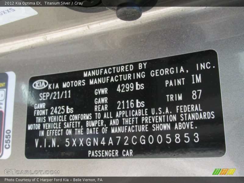 Titanium Silver / Gray 2012 Kia Optima EX