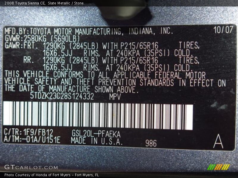 Slate Metallic / Stone 2008 Toyota Sienna CE