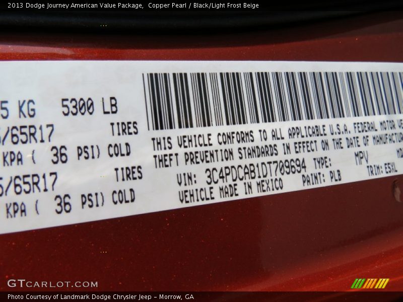 Copper Pearl / Black/Light Frost Beige 2013 Dodge Journey American Value Package