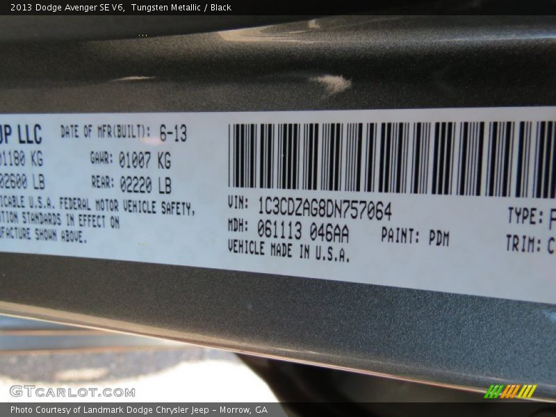 Tungsten Metallic / Black 2013 Dodge Avenger SE V6