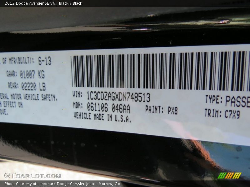 Black / Black 2013 Dodge Avenger SE V6