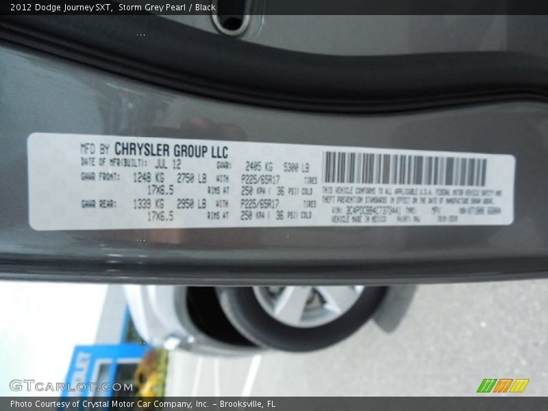Storm Grey Pearl / Black 2012 Dodge Journey SXT
