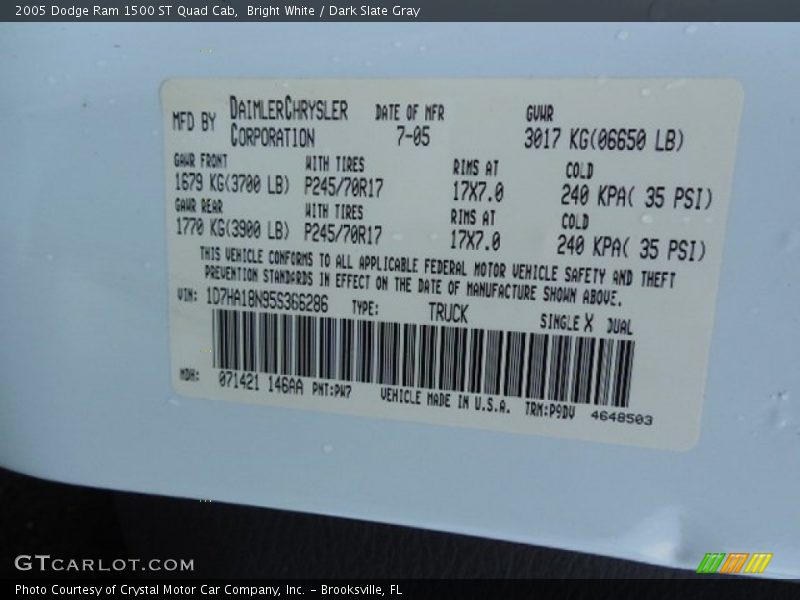 Bright White / Dark Slate Gray 2005 Dodge Ram 1500 ST Quad Cab