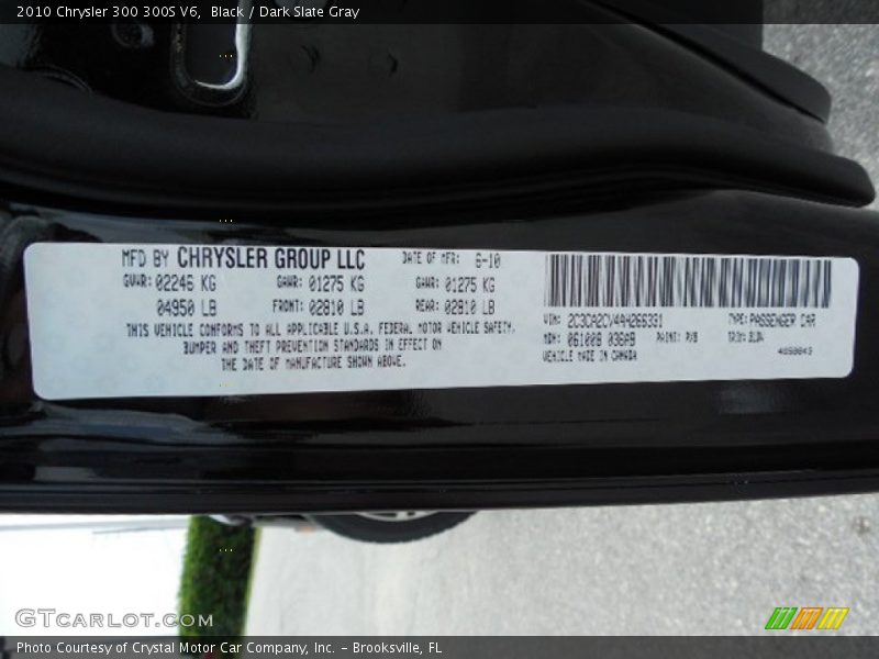 Black / Dark Slate Gray 2010 Chrysler 300 300S V6
