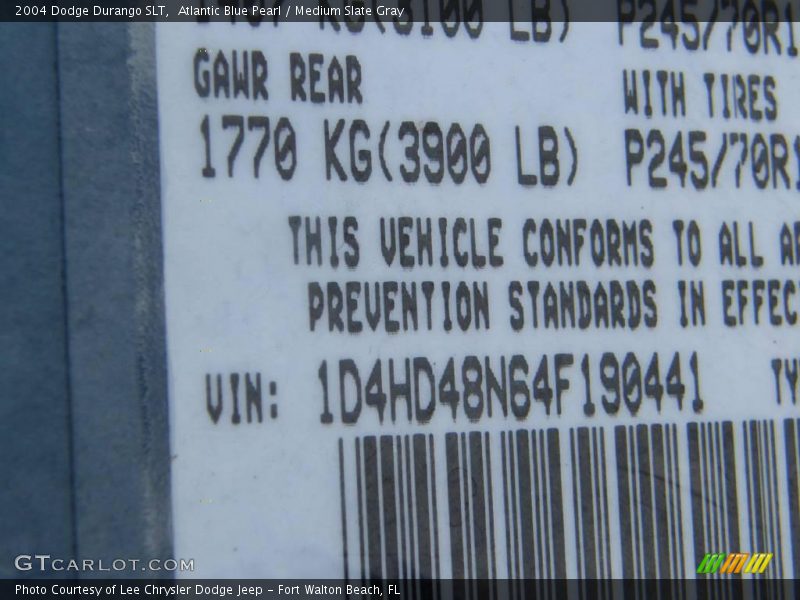 Atlantic Blue Pearl / Medium Slate Gray 2004 Dodge Durango SLT