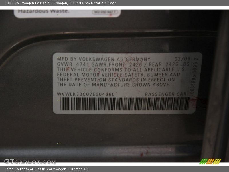 United Grey Metallic / Black 2007 Volkswagen Passat 2.0T Wagon