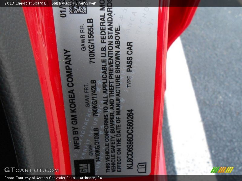 Salsa (Red) / Silver/Silver 2013 Chevrolet Spark LT