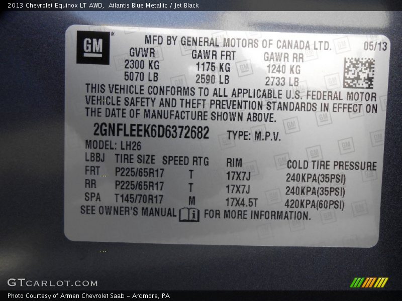 Atlantis Blue Metallic / Jet Black 2013 Chevrolet Equinox LT AWD
