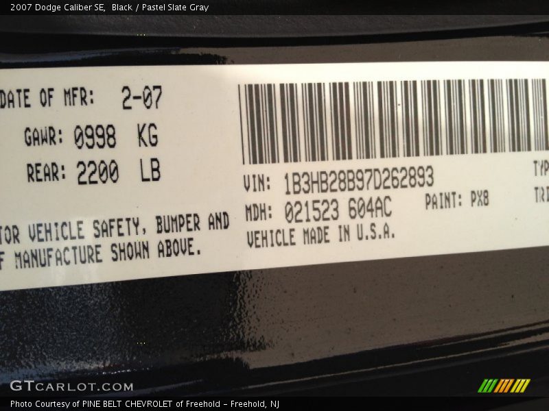 Black / Pastel Slate Gray 2007 Dodge Caliber SE
