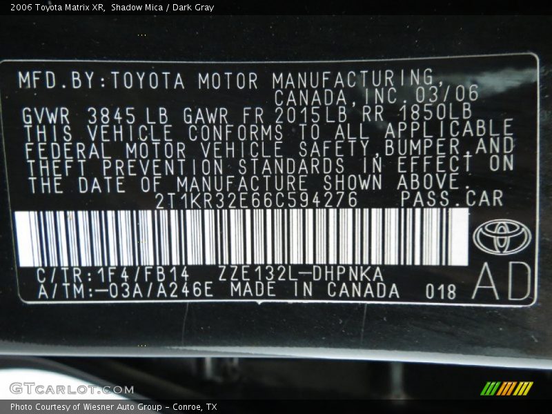 2006 Matrix XR Shadow Mica Color Code 1F4