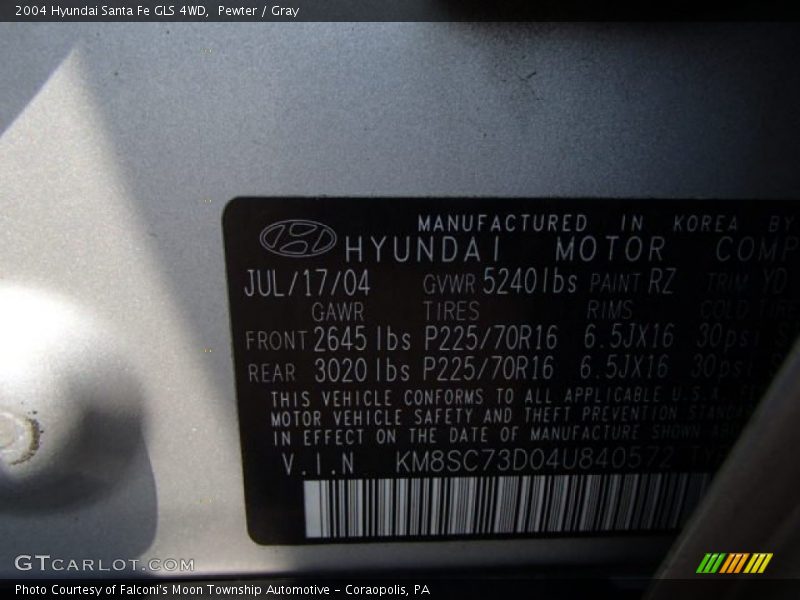 Pewter / Gray 2004 Hyundai Santa Fe GLS 4WD