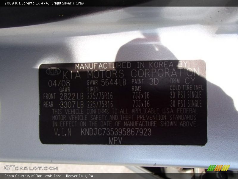 Bright Silver / Gray 2009 Kia Sorento LX 4x4