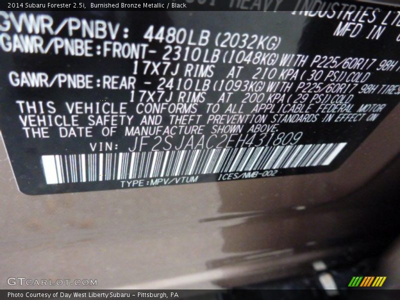 Burnished Bronze Metallic / Black 2014 Subaru Forester 2.5i