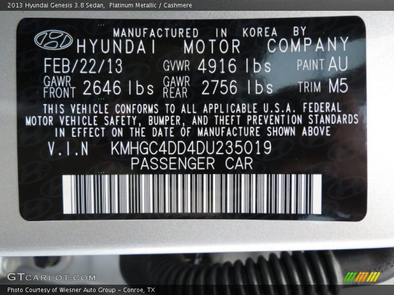 Platinum Metallic / Cashmere 2013 Hyundai Genesis 3.8 Sedan