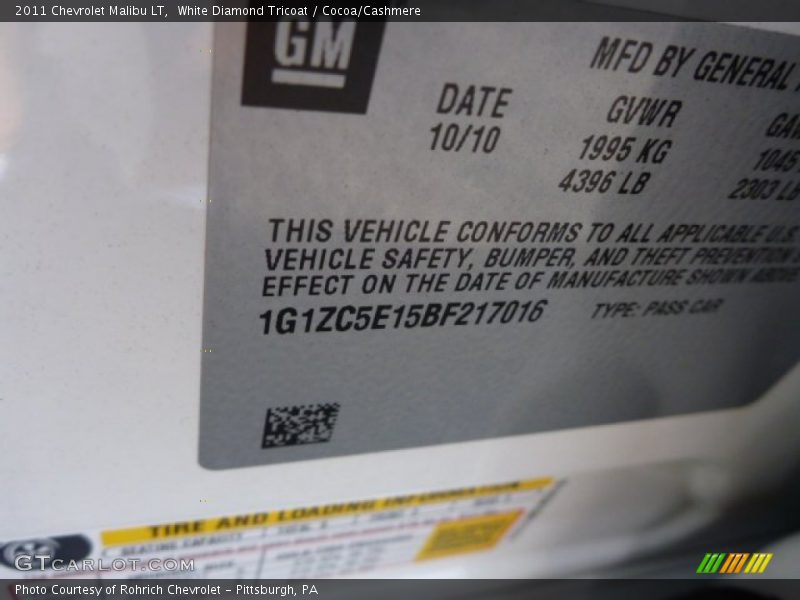 White Diamond Tricoat / Cocoa/Cashmere 2011 Chevrolet Malibu LT