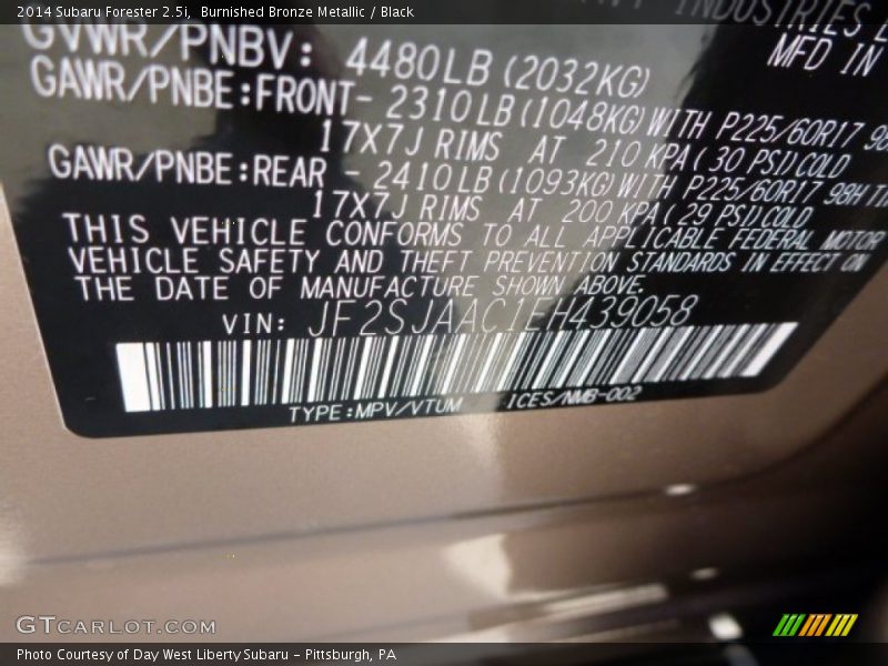 Burnished Bronze Metallic / Black 2014 Subaru Forester 2.5i