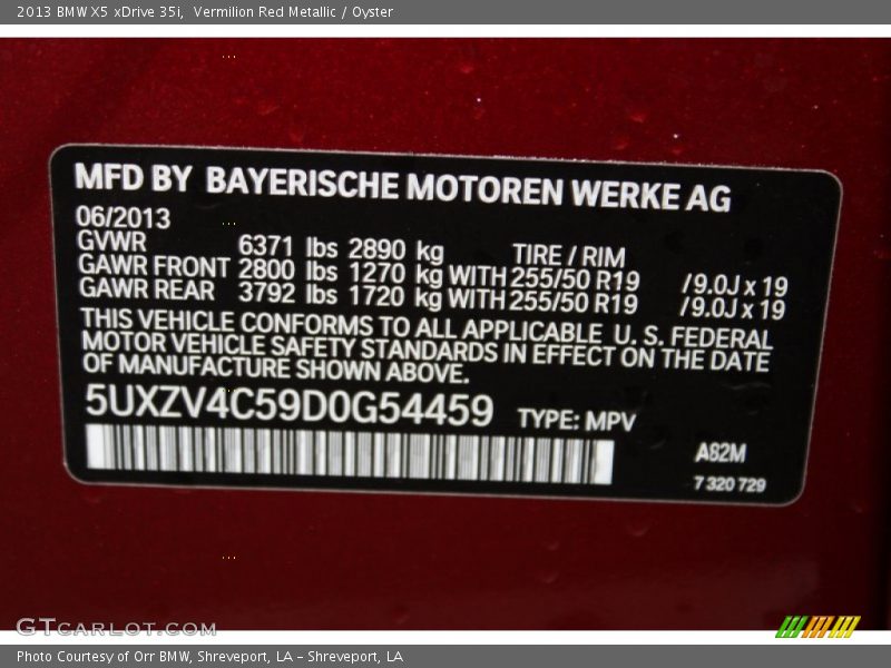 2013 X5 xDrive 35i Vermilion Red Metallic Color Code A82