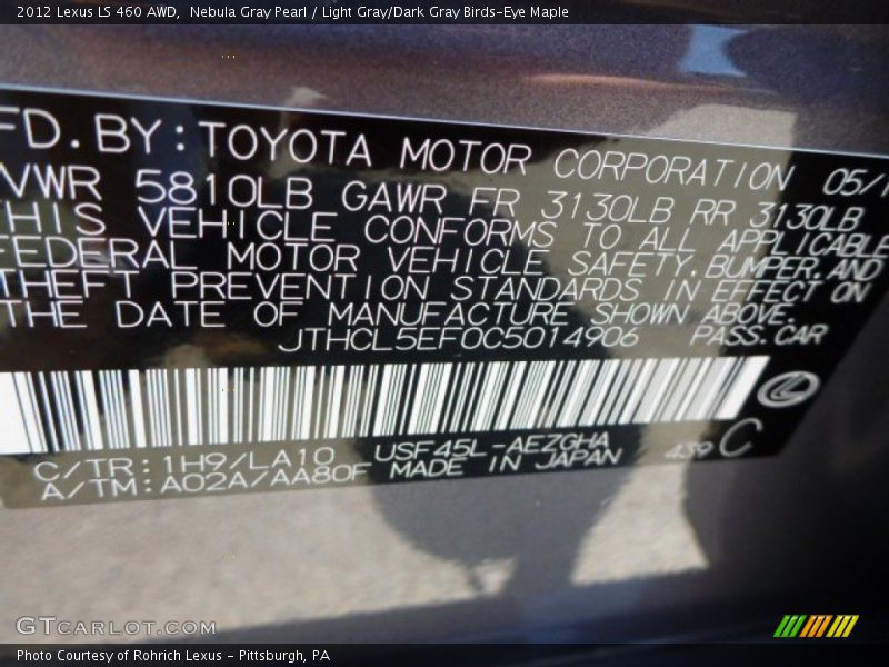 Nebula Gray Pearl / Light Gray/Dark Gray Birds-Eye Maple 2012 Lexus LS 460 AWD