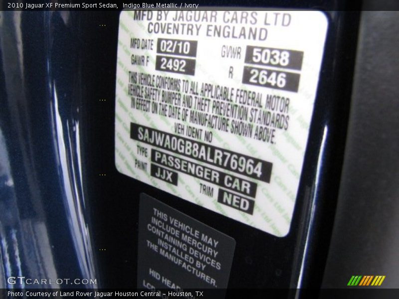 2010 XF Premium Sport Sedan Indigo Blue Metallic Color Code JJX