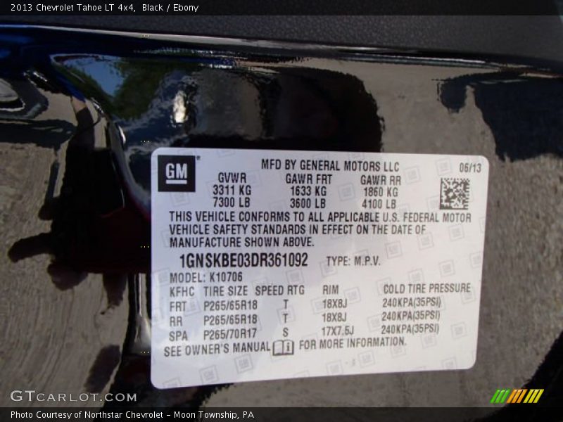 Black / Ebony 2013 Chevrolet Tahoe LT 4x4